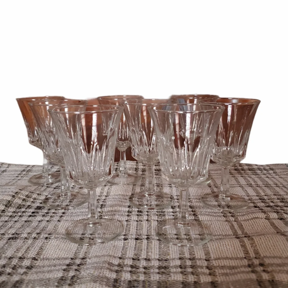 SET OF 8 Vintage Clear Stem Wine Glasses 5